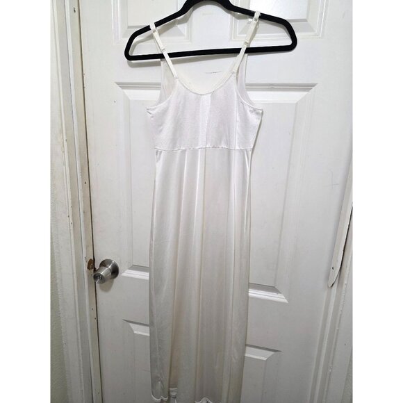 Vintage Vanity FAIR Y2K 80s White Full-Length Satin Slip Dress Adjustable Straps - Picture 4 of 8
